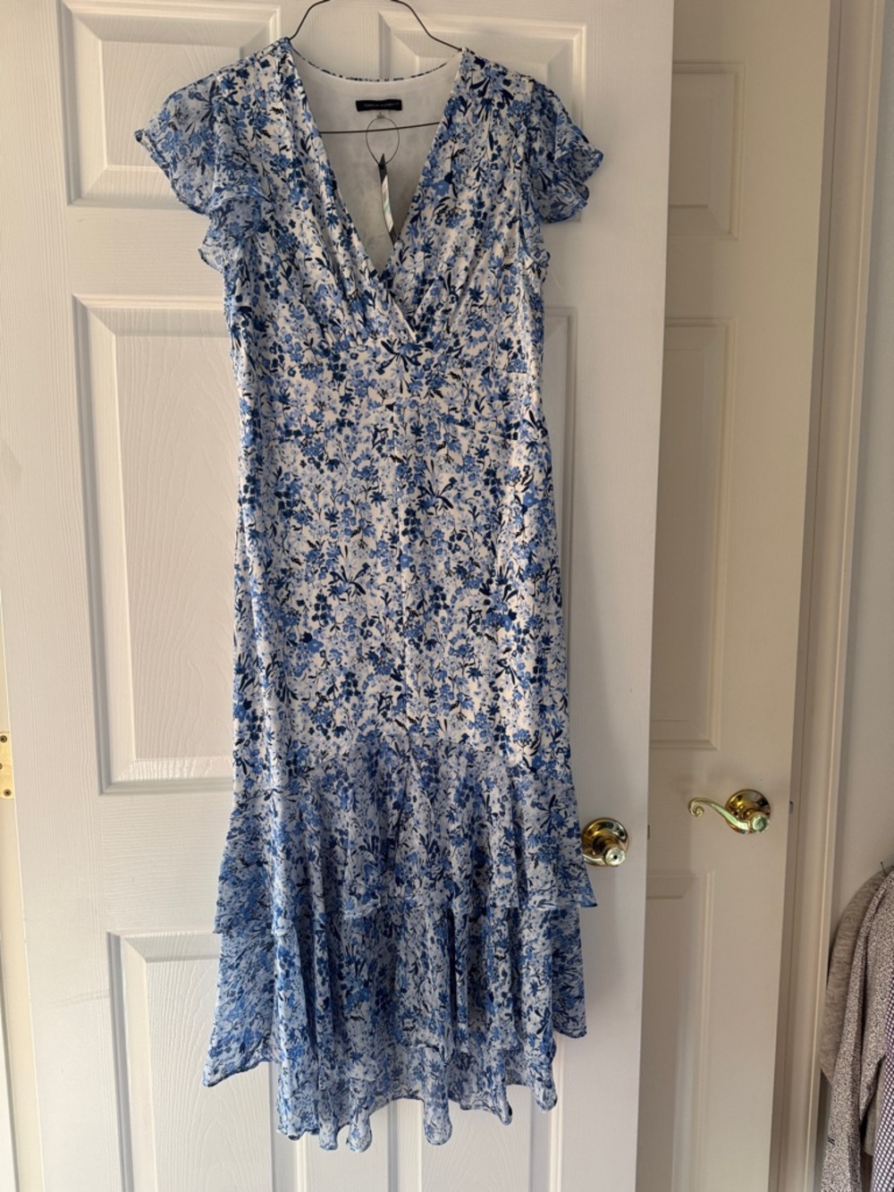 Tommy Hilfiger Blue and White Floral Wrap-Style Midi Dress